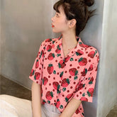 Strawberry Printed Short Sleeve Blouse Shirt